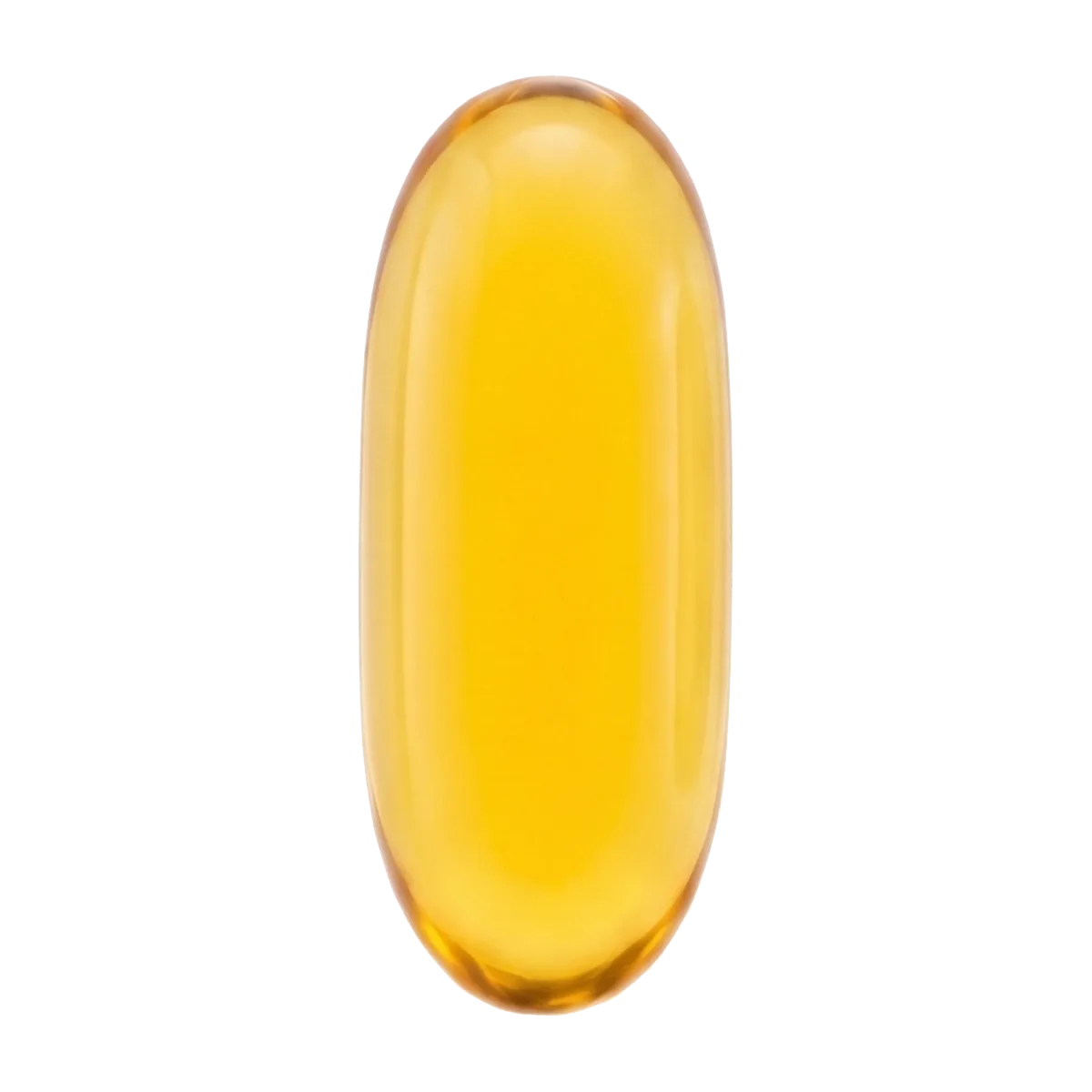 A smooth, elongated yellow gelatin capsule on a white background.