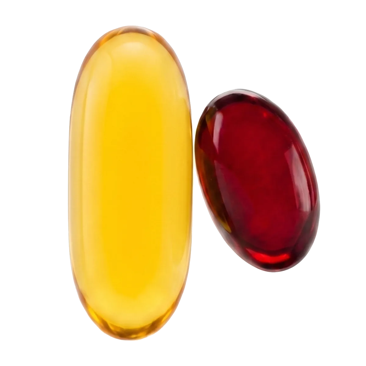 Two supplements: a large yellow capsule and a smaller red capsule.